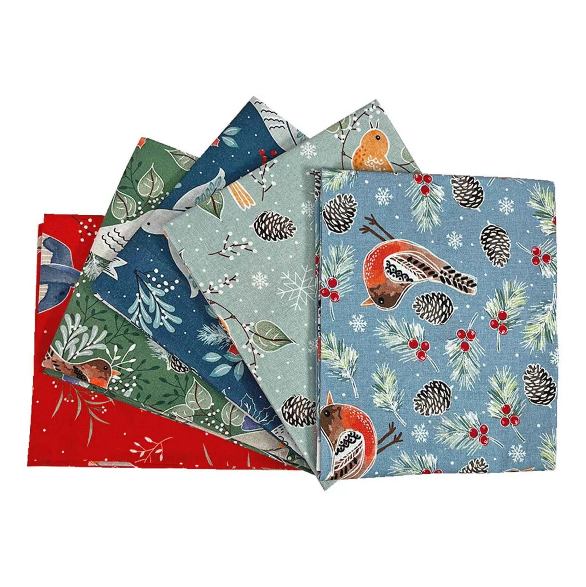 Christmas Birds Cotton Fat Quarters 5 Pack-Hobbycraft Clearance