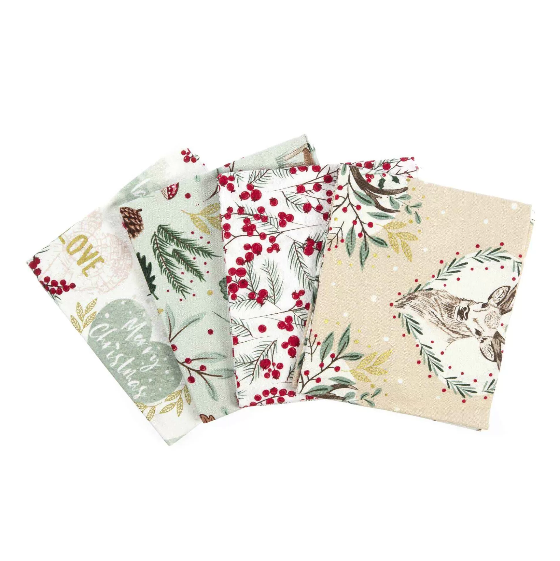 Christmas Stag Cotton Fat Quarters 4 Pack-Hobbycraft Fashion