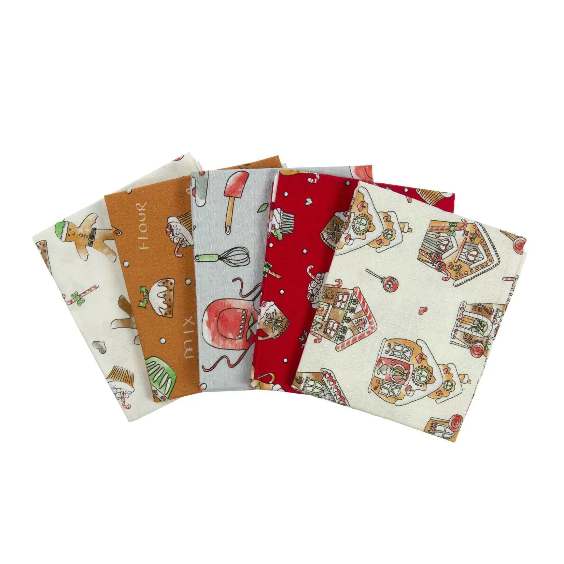 Debbie Shore Gingerbread Biscuit Cotton Fat Quarters 5 Pack-Hobbycraft Best