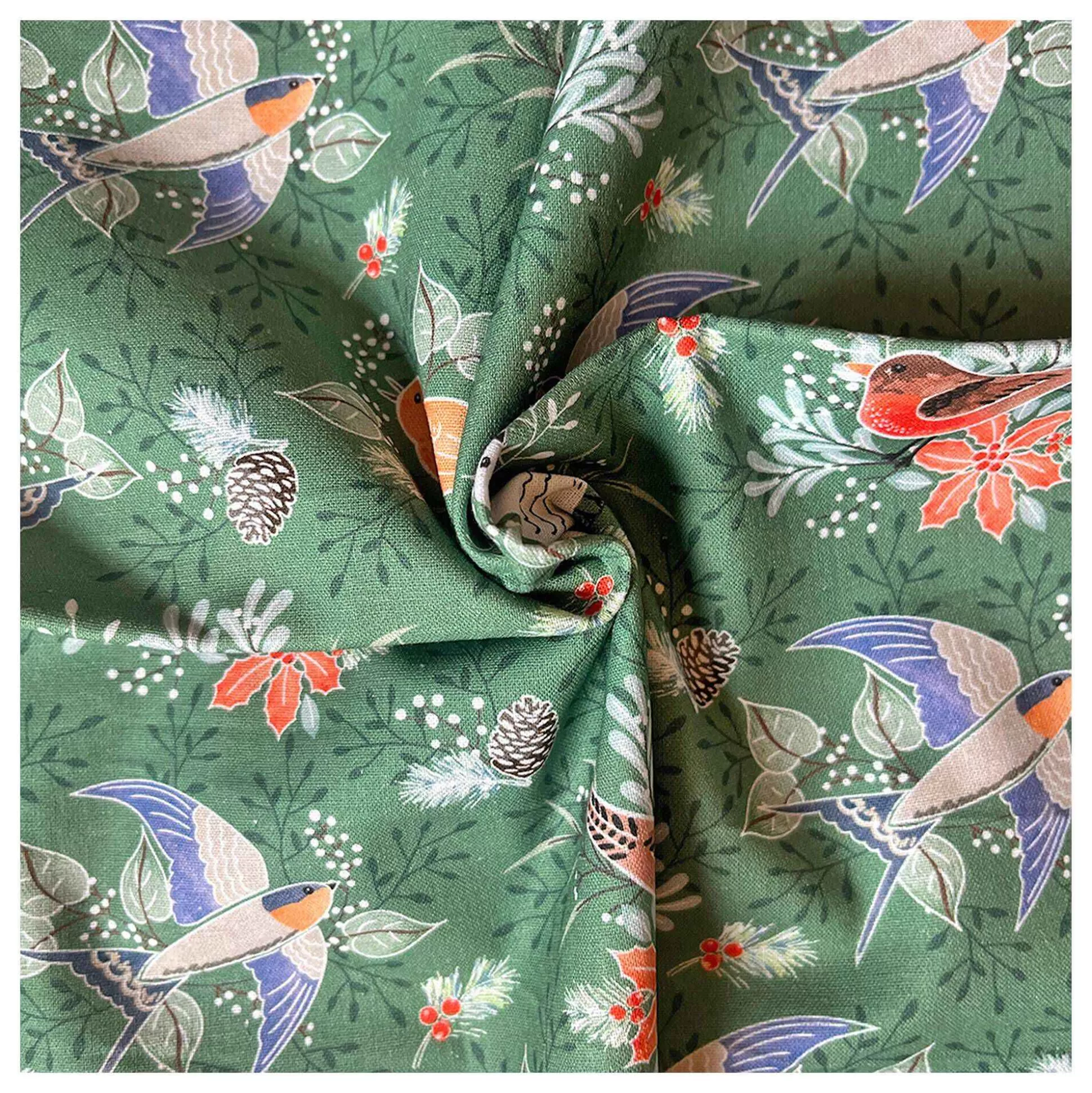 Festive Christmas Birds Cotton Fabric By The Metre-Hobbycraft Cheap