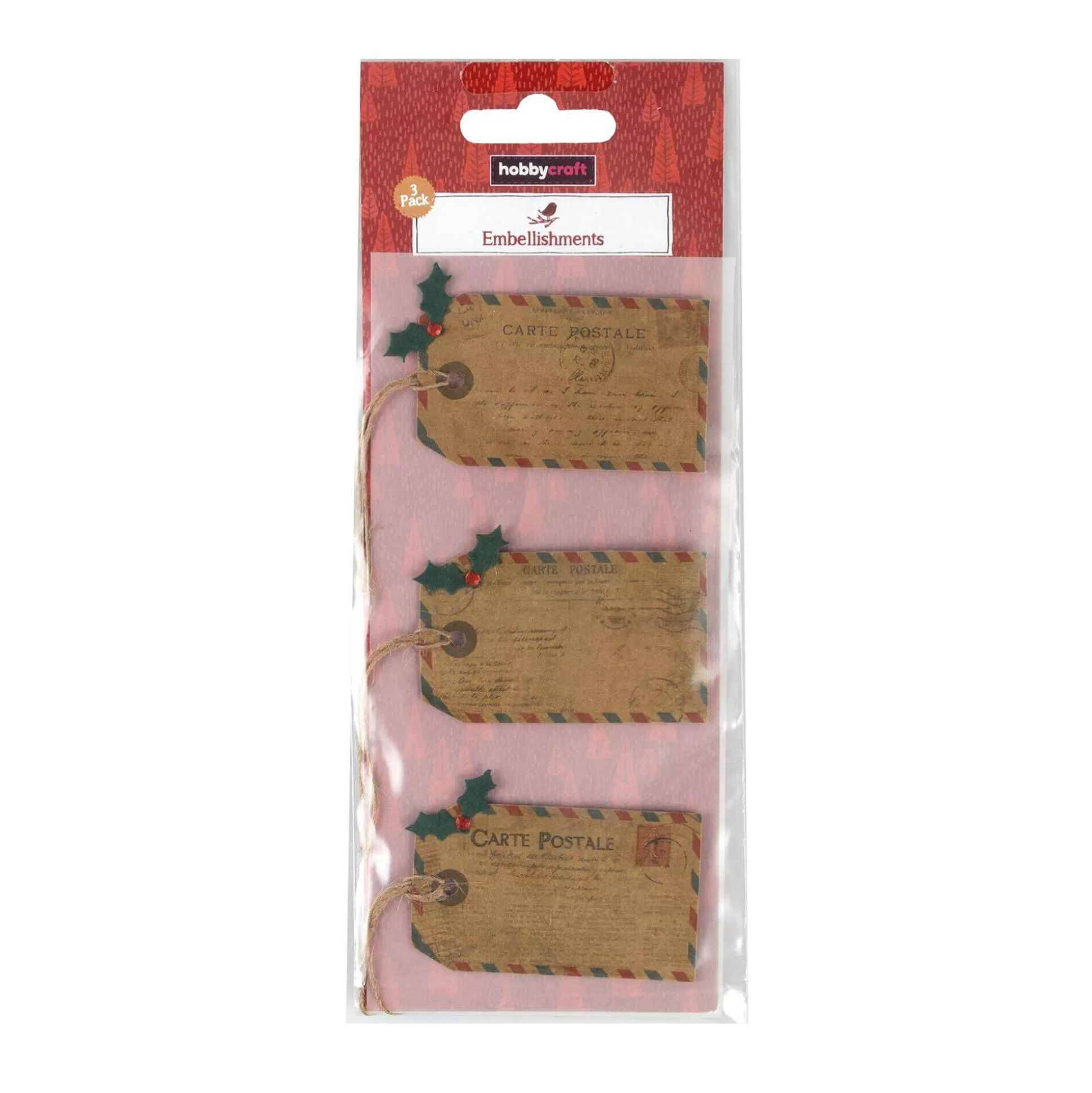 Festive Tag Embellishments 3 Pack-Hobbycraft Flash Sale