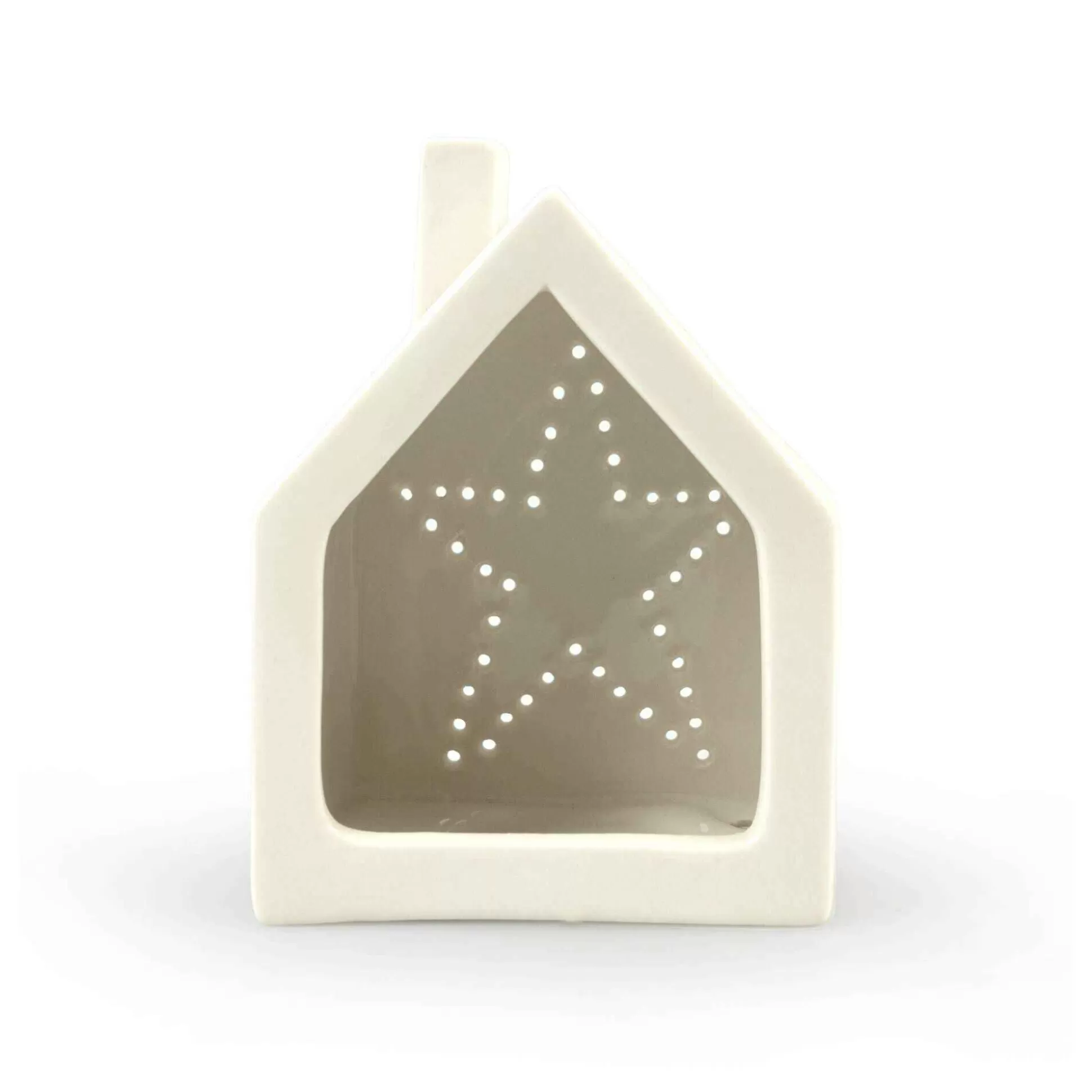 Glazed Ceramic House With Star Tealight Holder 11.5Cm-Hobbycraft Outlet