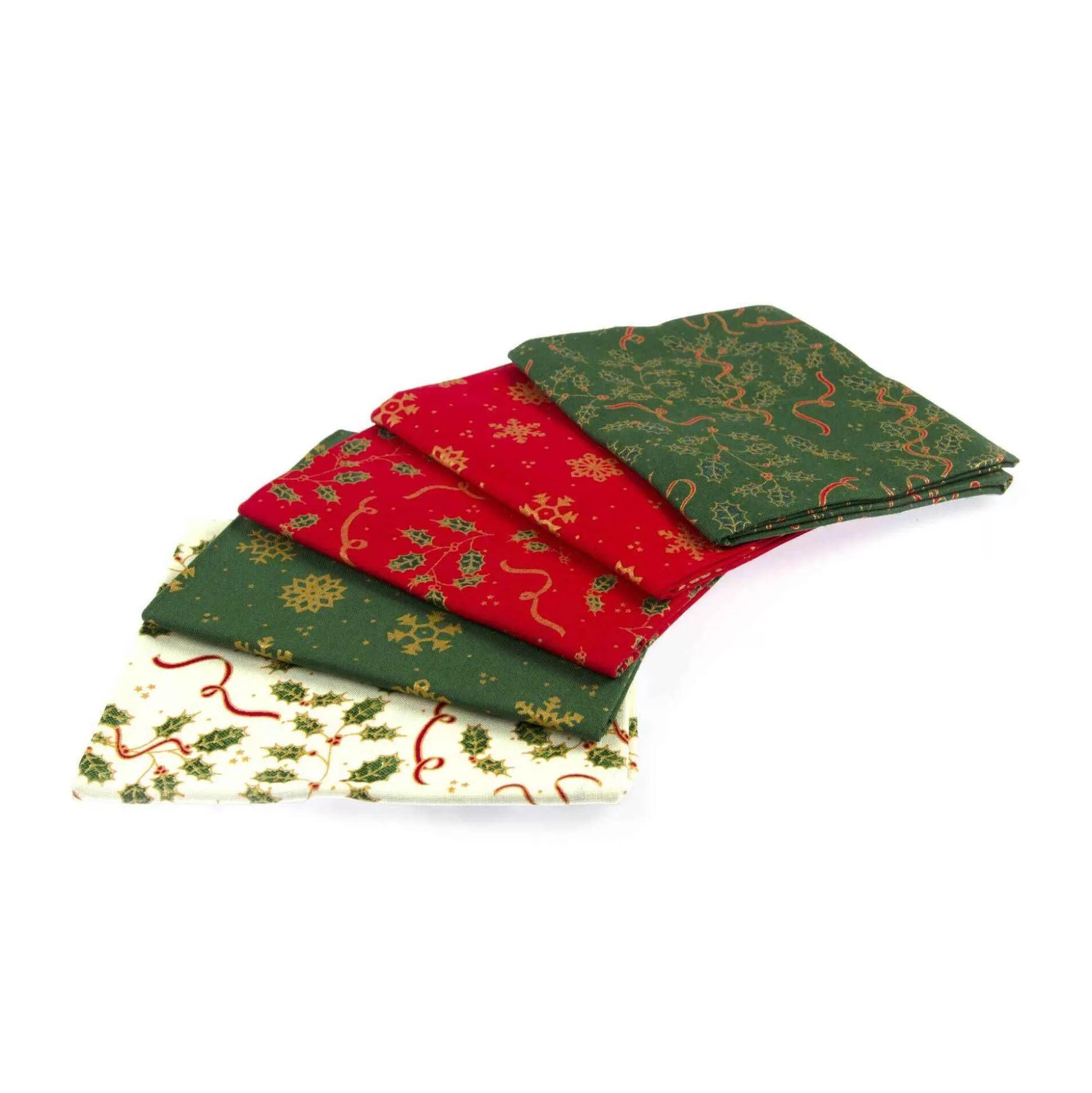 Metallic Holly Cotton Fat Quarters 5 Pack-Hobbycraft Discount