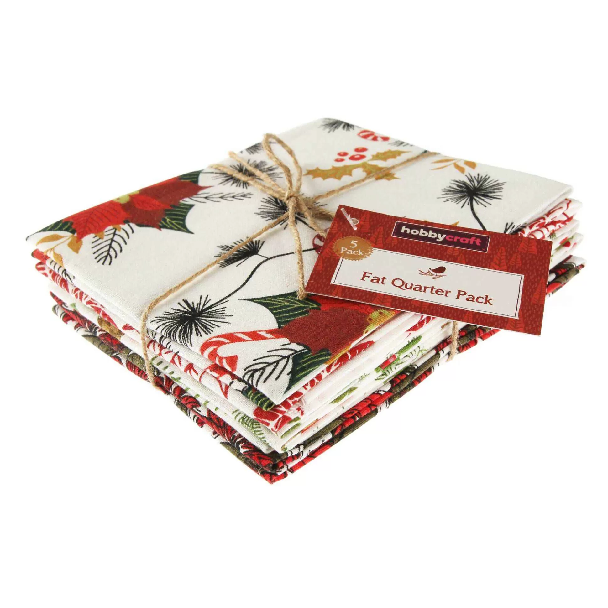 Poinsettia Print Cotton Fat Quarters 5 Pack-Hobbycraft Hot
