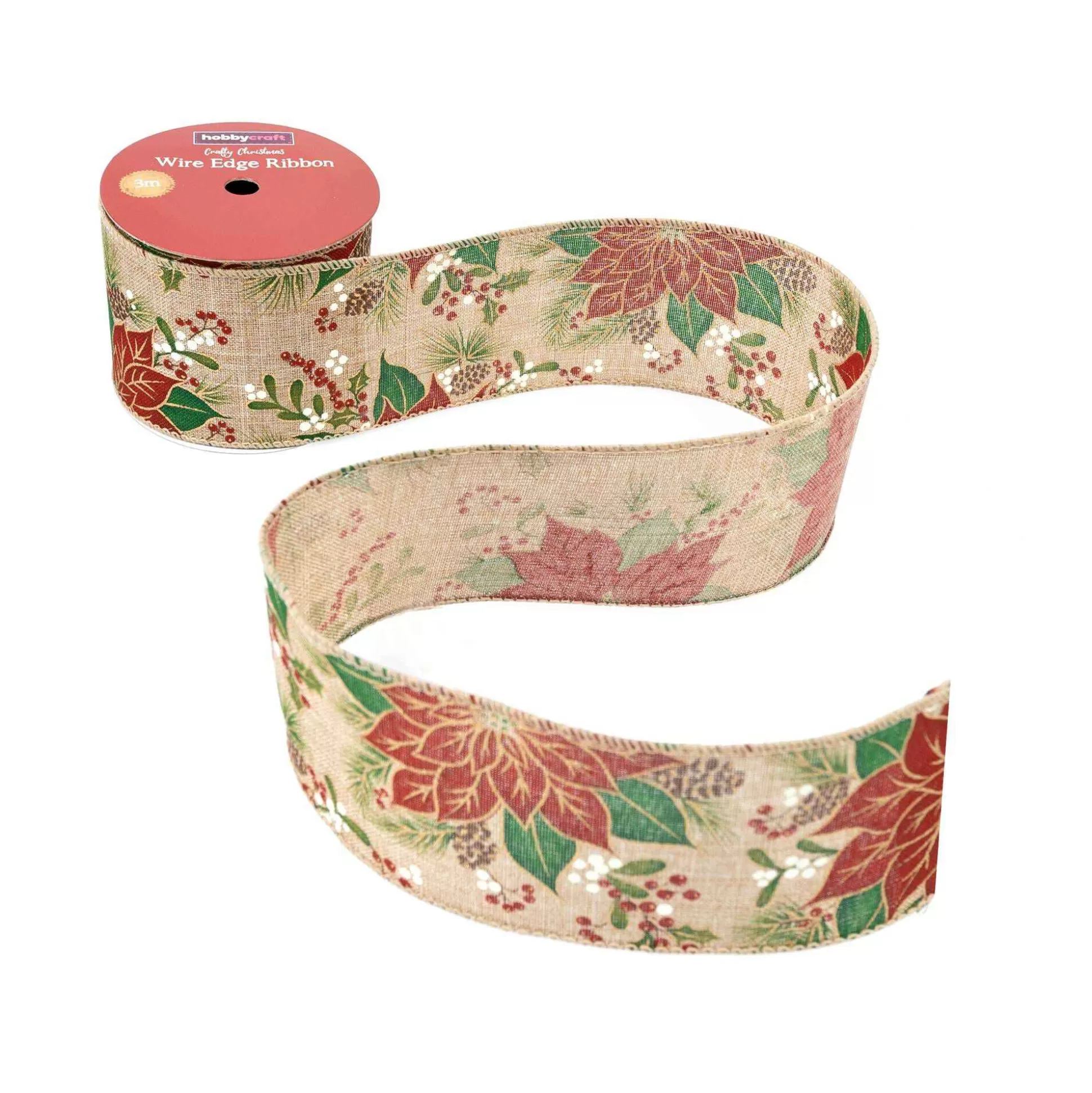 Poinsettia Wire Edge Ribbon 63Mm X 3M-Hobbycraft Online