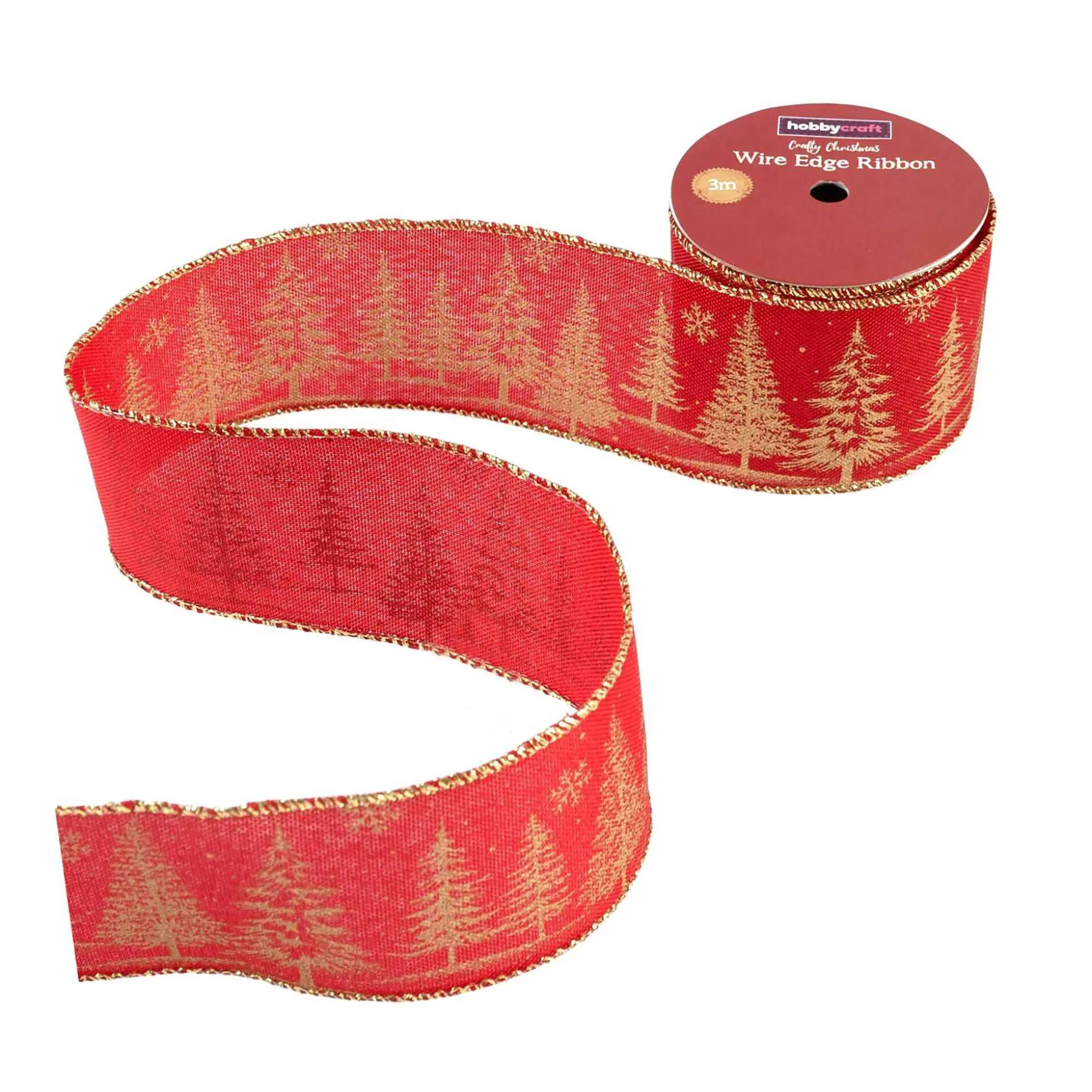 Red And Gold Tree Wire Edge Ribbon 63Mm X 3M-Hobbycraft Store
