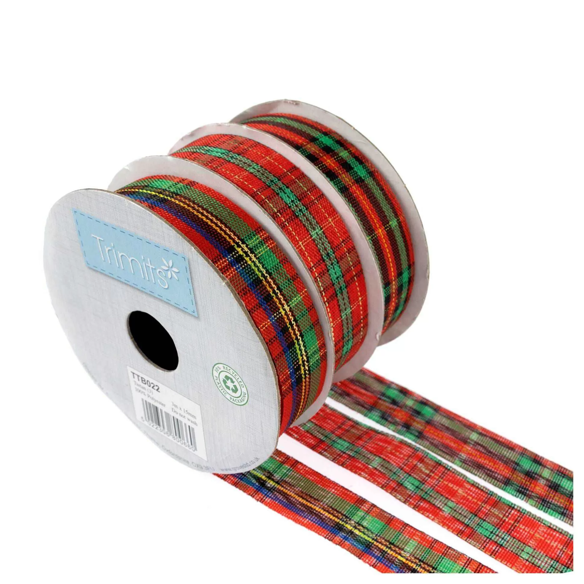 Red And Green Tartan Ribbons 15Mm X 3M 3 Pack-Hobbycraft Fashion