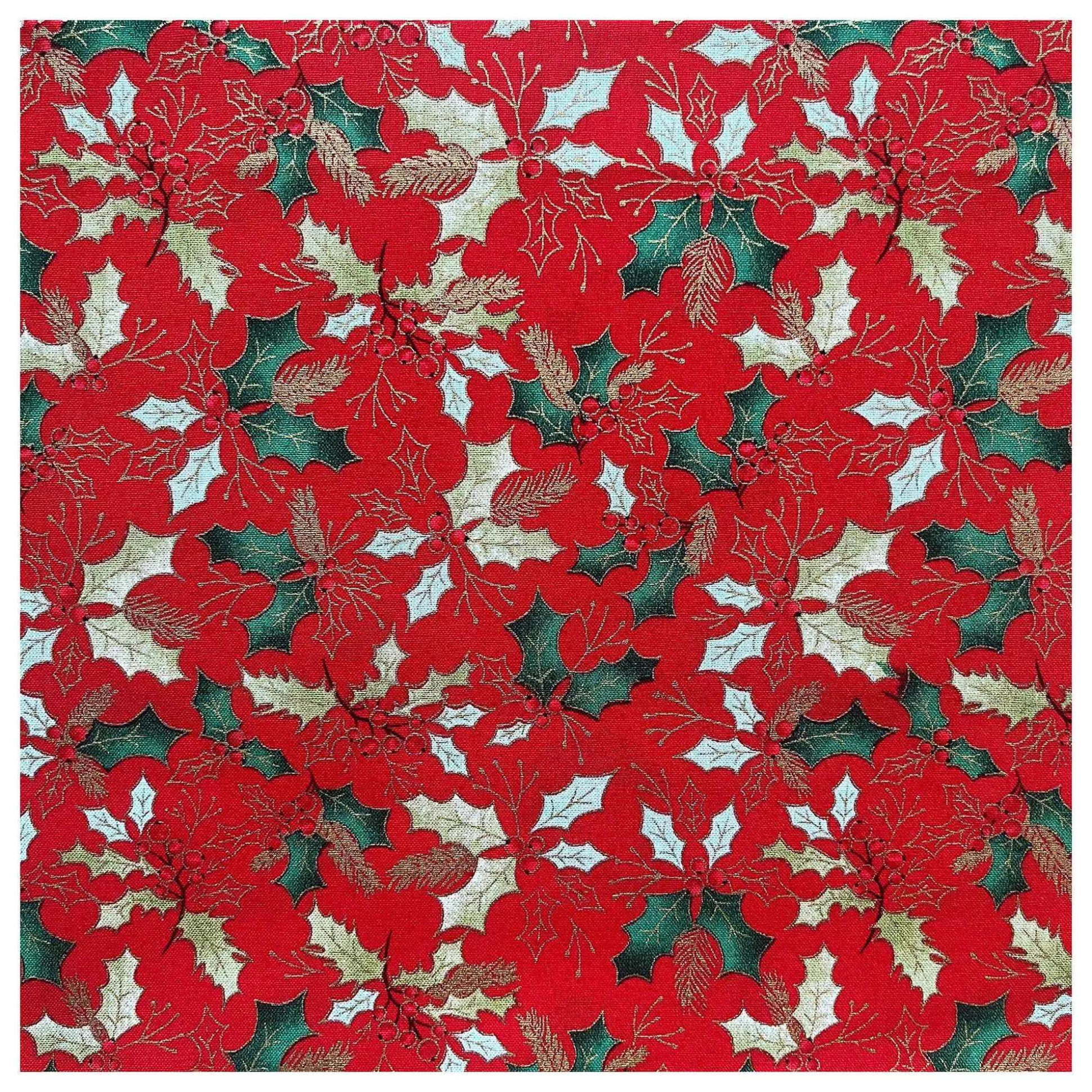 Red Traditional Holly Cotton Fabric By The Metre-Hobbycraft Store