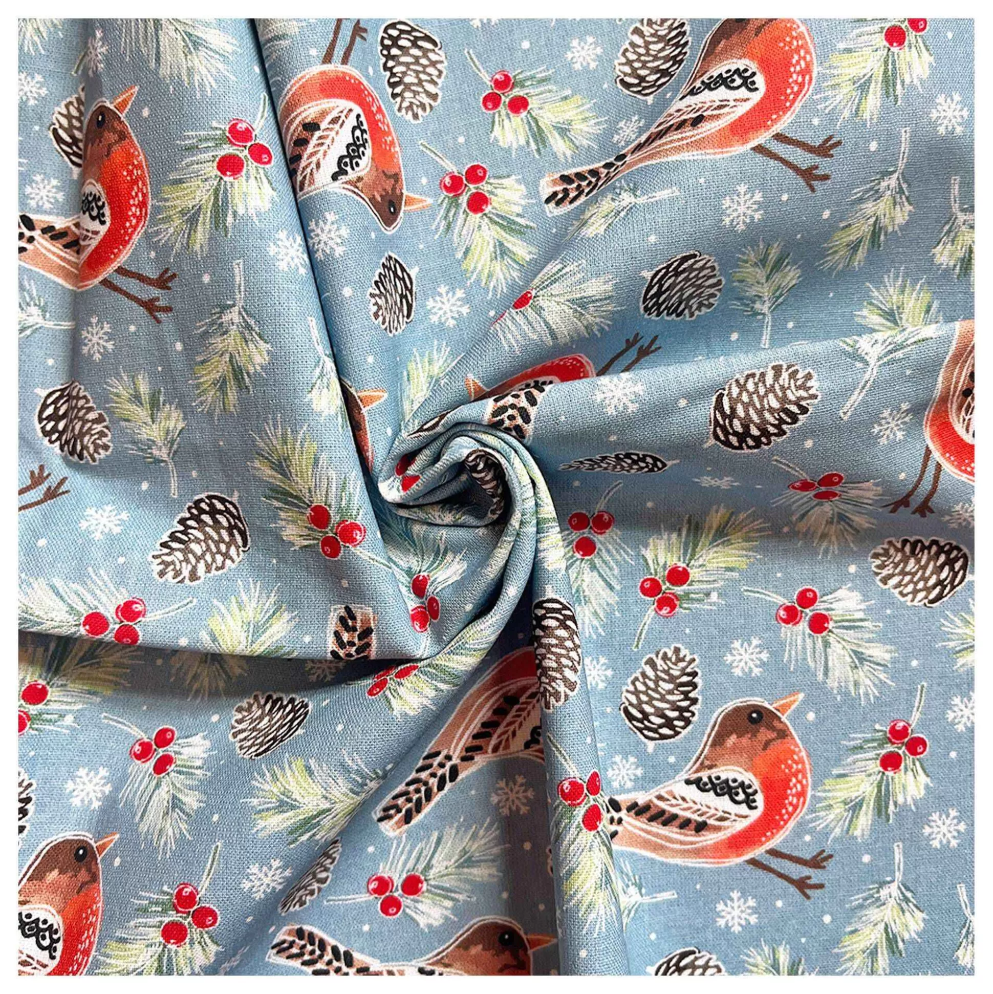 Robin Christmas Birds Cotton Fabric By The Metre-Hobbycraft Flash Sale