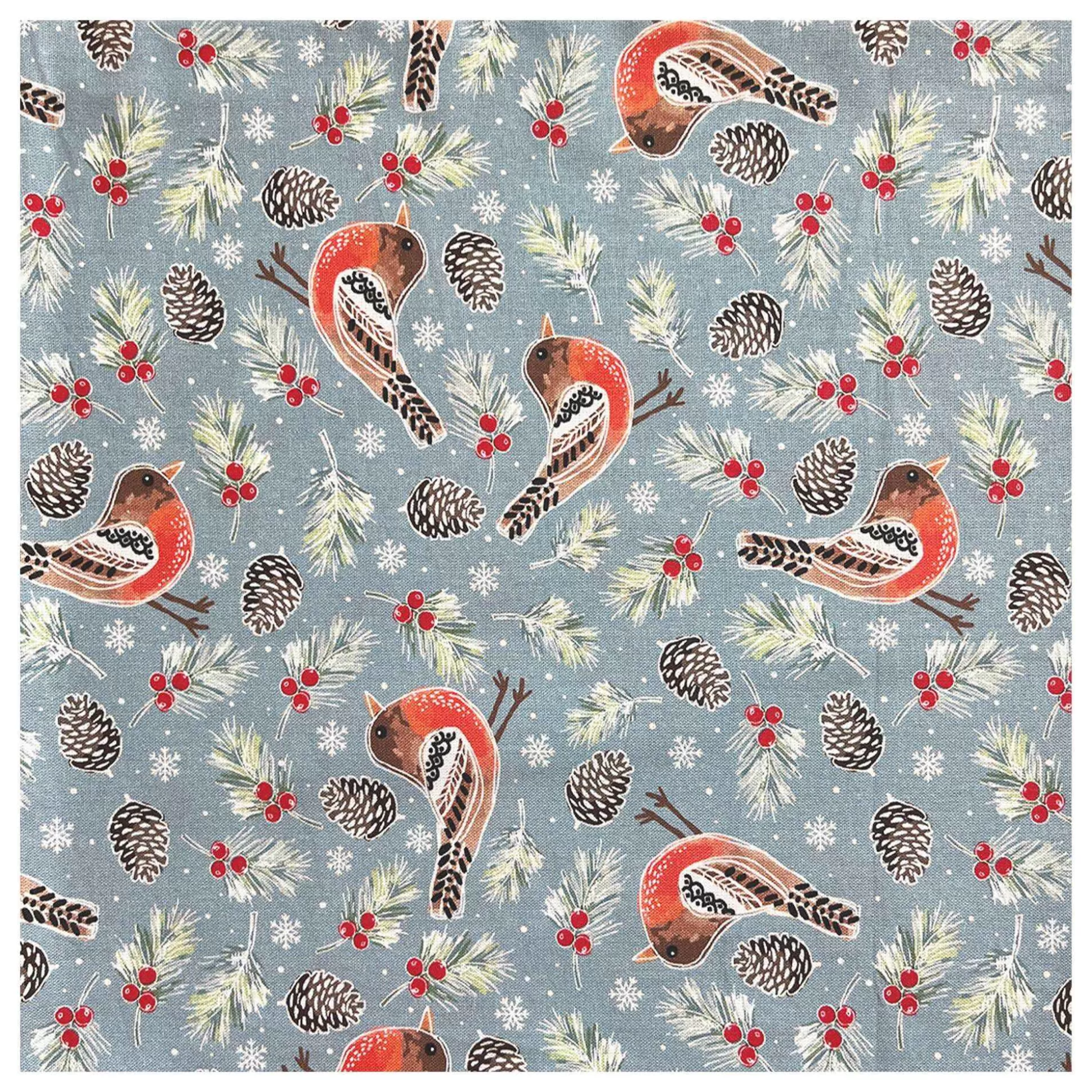 Robin Christmas Birds Cotton Fabric By The Metre-Hobbycraft Flash Sale