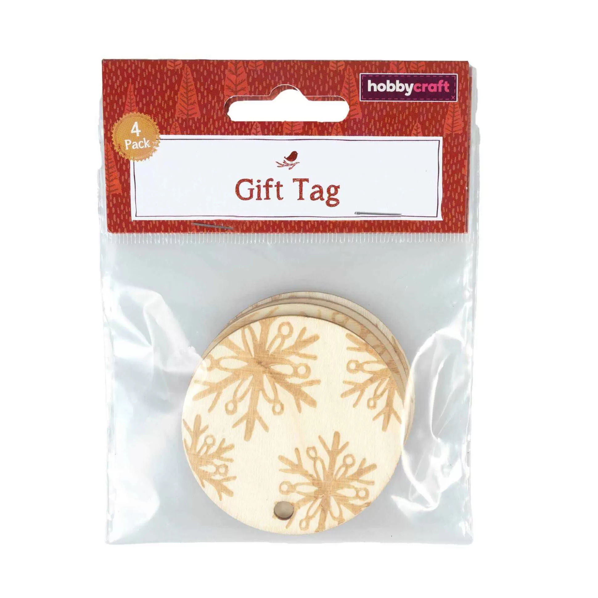 Round Snowflake Wooden Gift Tags 6Cm 4 Pack-Hobbycraft New
