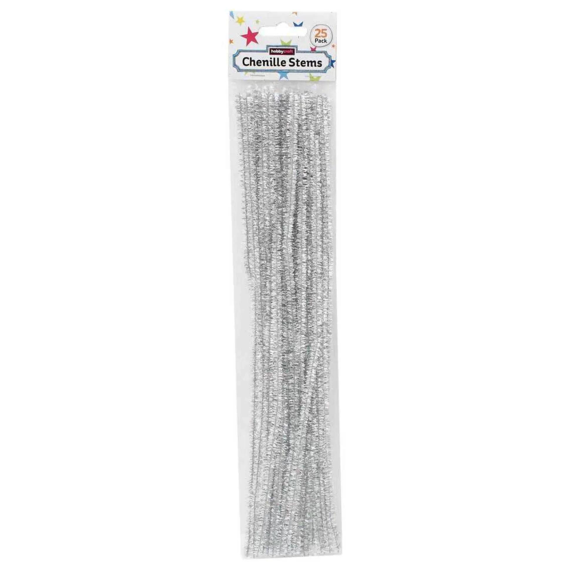 Silver Tinsel Pipe Cleaners 25 Pack-Hobbycraft Shop