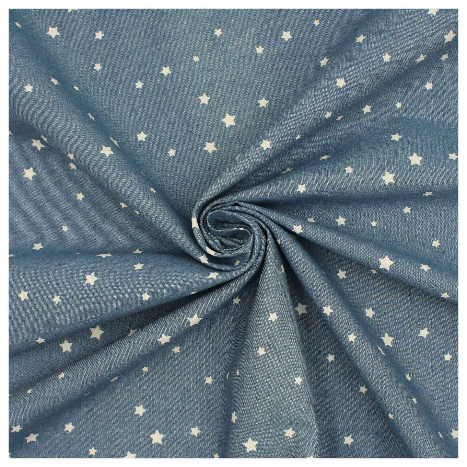 Star Printed Cotton Chambray Fabric By The Metre-Hobbycraft Clearance